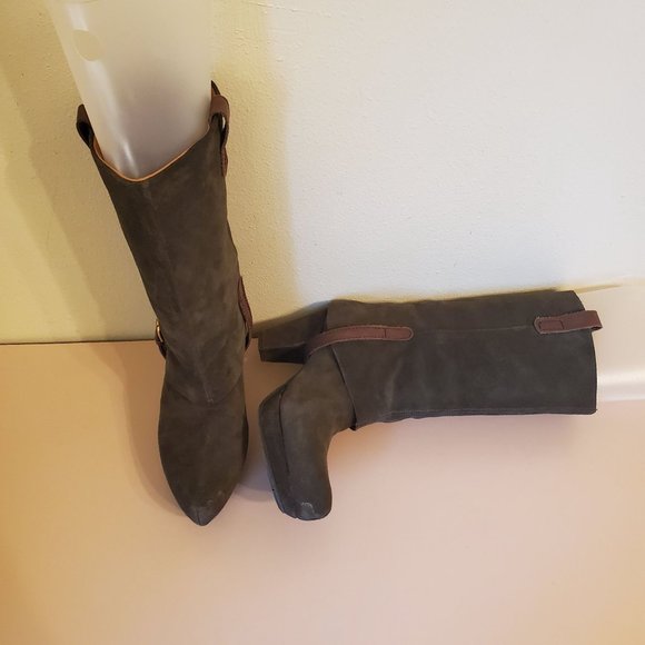 Earthies Green Brown Pointy Toe Boots‎ Suede Leather LINTZ 9.5B - Picture 5 of 7